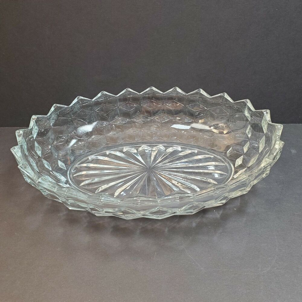 Fostoria American Glass Cubist 9.5" x 7" Oval Glass Dish Vtg Serving Bowl